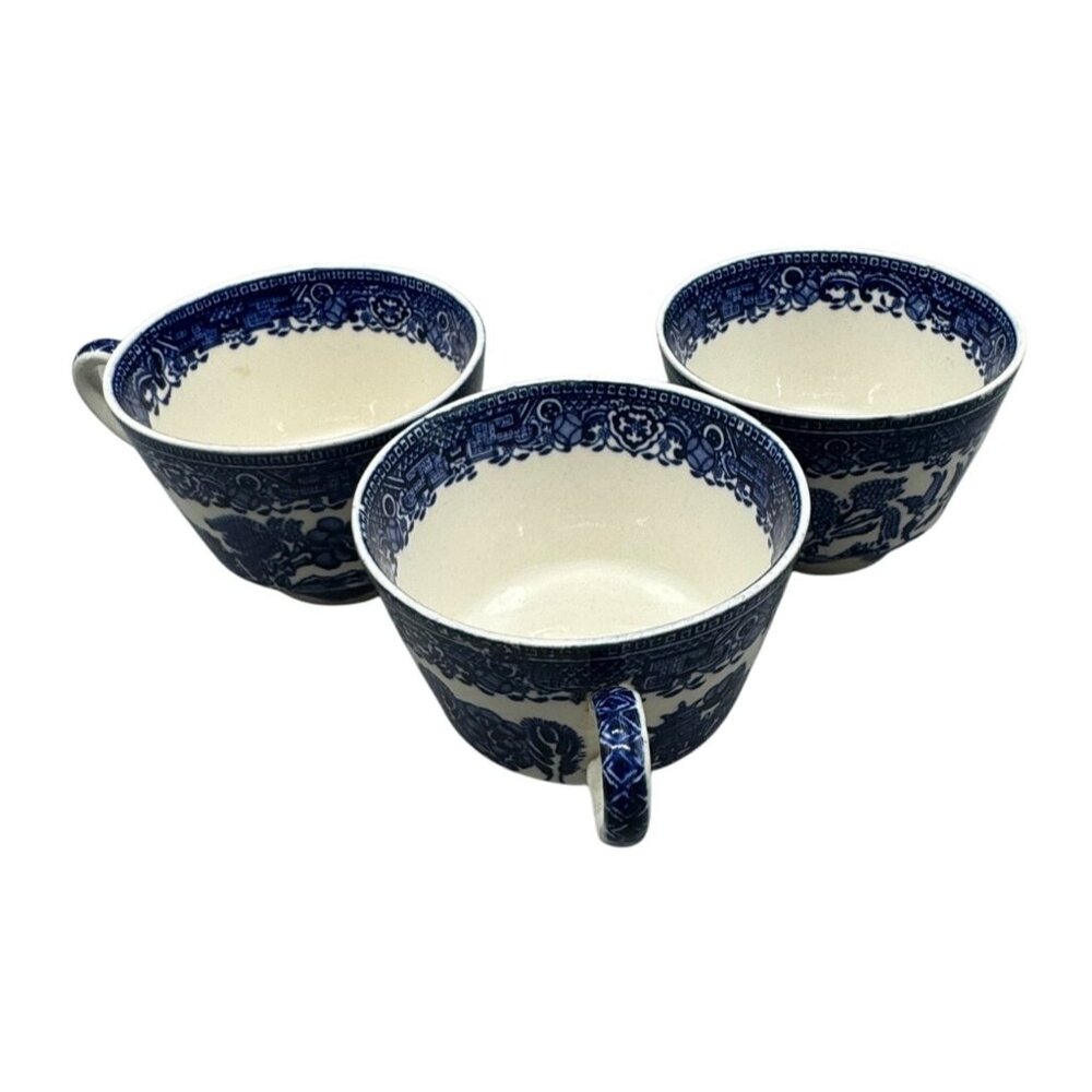 Washington Old Willow Tea Cup Set 3 Blue & White China Porcelain Made England